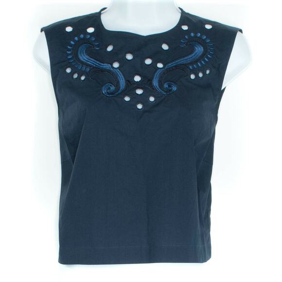 NWT Emma Cook Womens Top Crop Sleeveless Embroidered Eyelet Blue Plus Size 14 FB - Picture 1 of 3